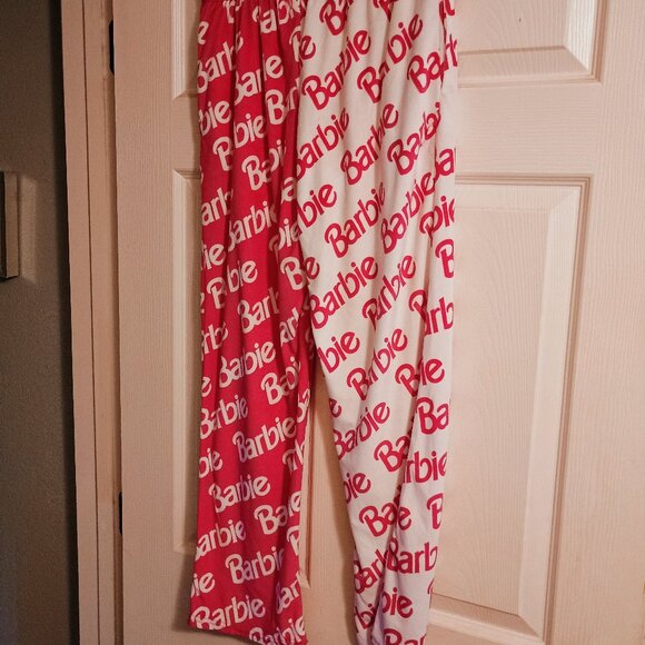 Barbie Pink Lounge Pants, Half Pink, half white, Sz S (4-6), Mid Rise, Used - Picture 2 of 7